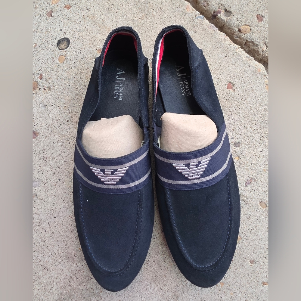 Armani Jeans Blue Suede Loafer Motif Mens Sz 9.5